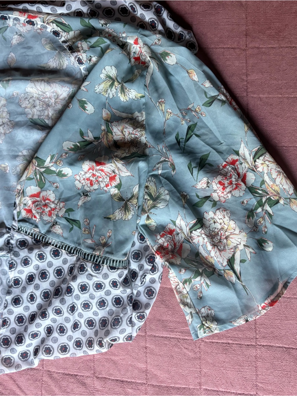 Floral & Geo Print Kimono- Swim Cover Up- Sage and White- Size XXL - Picture 5 of 11